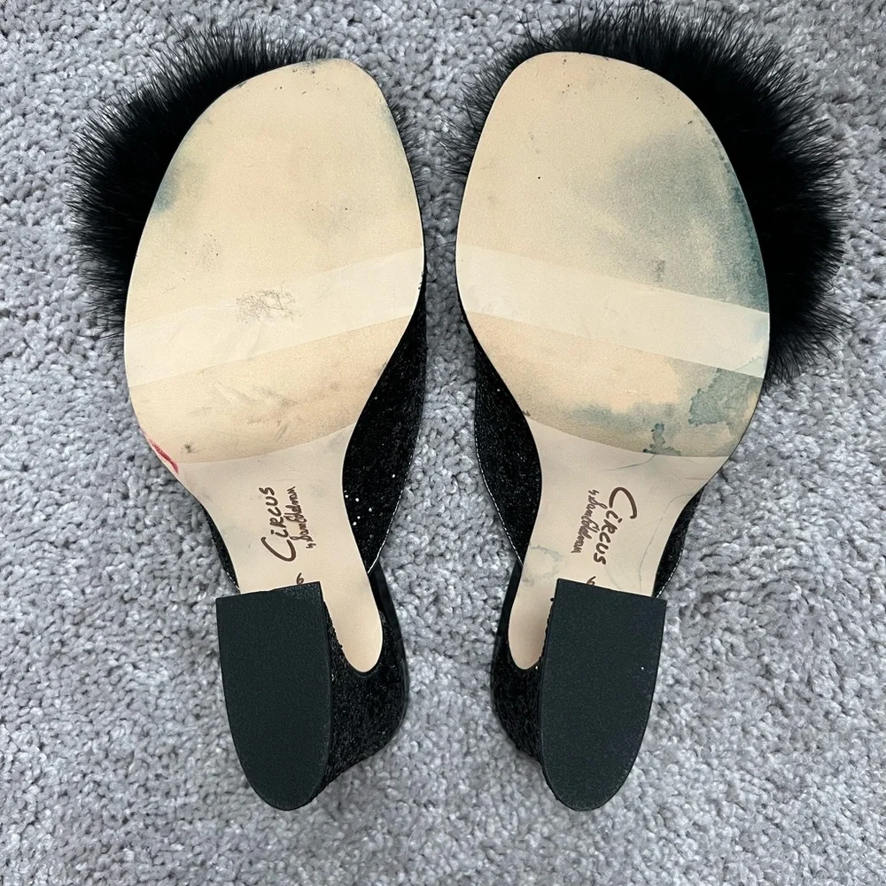 EUC Sam Edelman Black Pom-Pom Sequin Heels - Picture 9 of 10